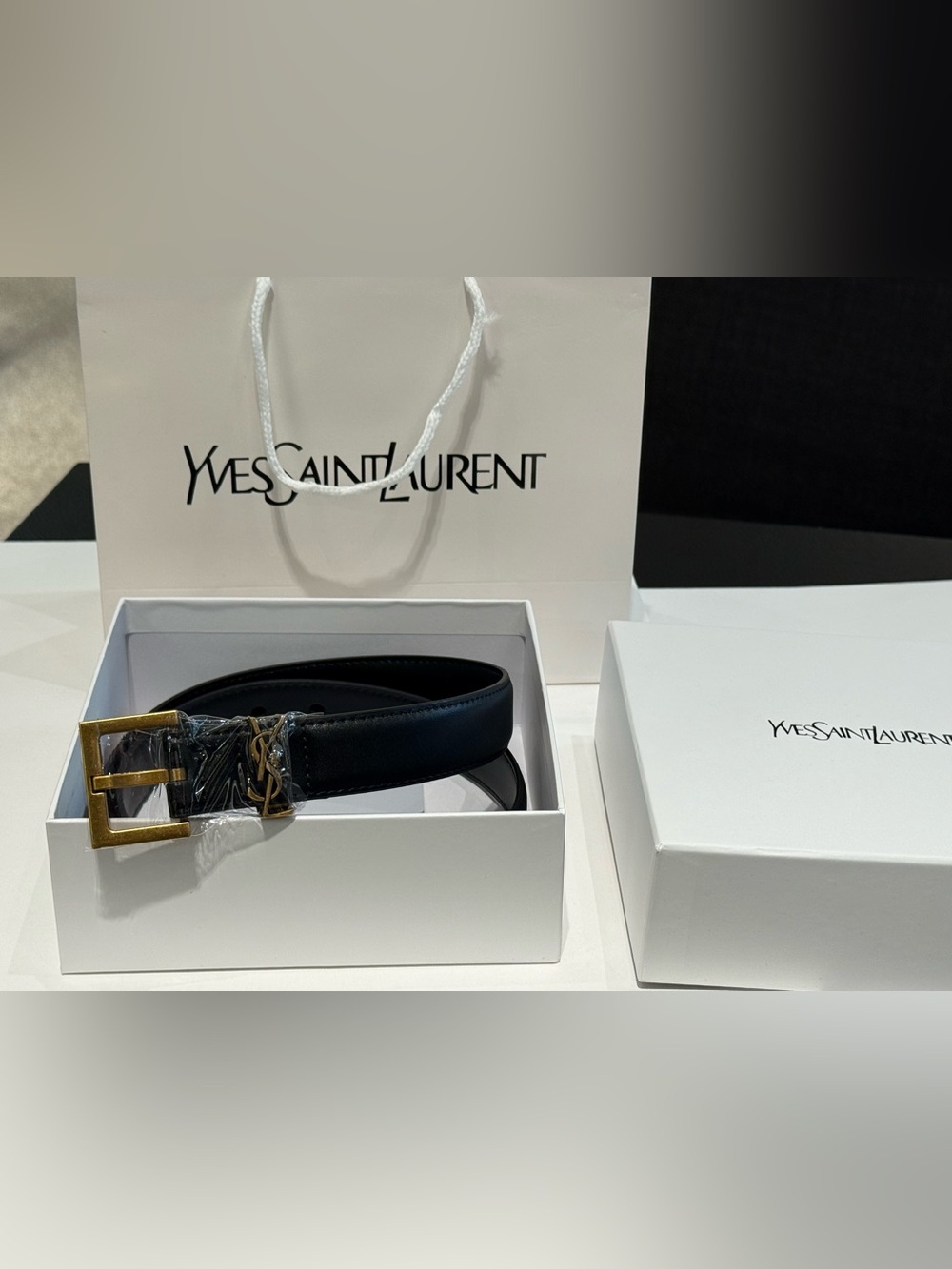 Brand New Saint Laurent Cassandre YSL Leather Belt Black Gold /Size 80 - Picture 2 of 14